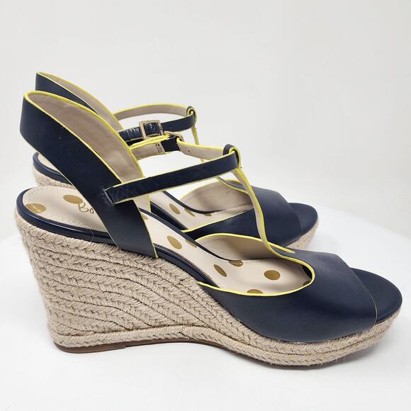 Boden Carrie Espadrille Wedge Sandal Size EU41/US10.5 Navy Blue & Yellow Leather - Picture 8 of 10